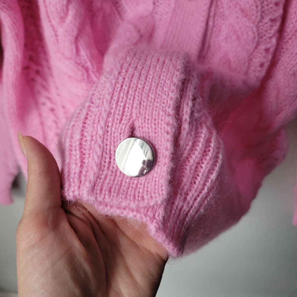 The Kooples V Neck Cable Weave Knitted Cardigan Size FR 3 US 8 In Pink NWT - Picture 4 of 9